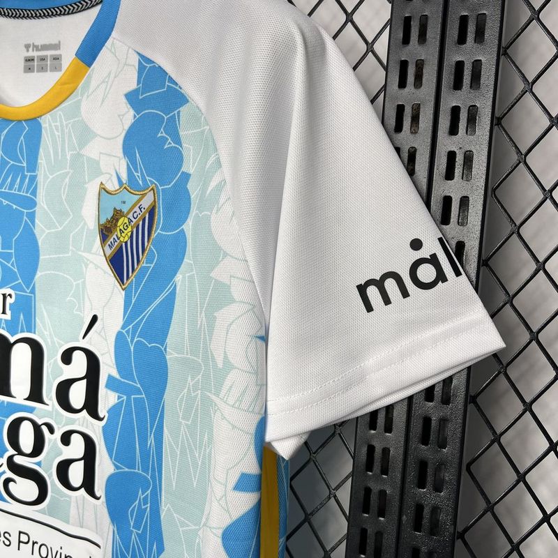 Camisa do Málaga I 24/25 - Branca e azul - DA Sports Oficial