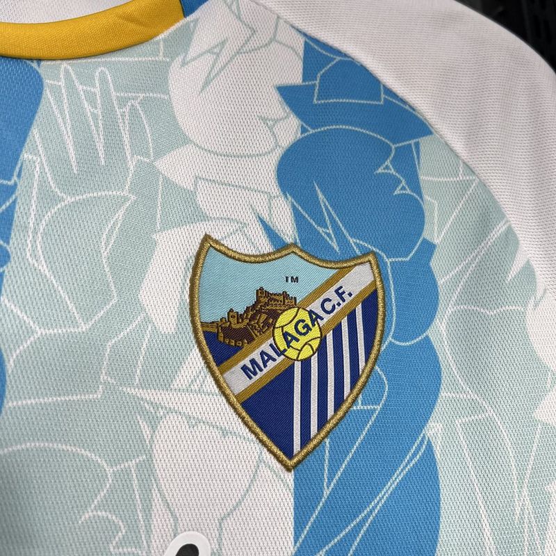 Camisa do Málaga I 24/25 - Branca e azul - DA Sports Oficial