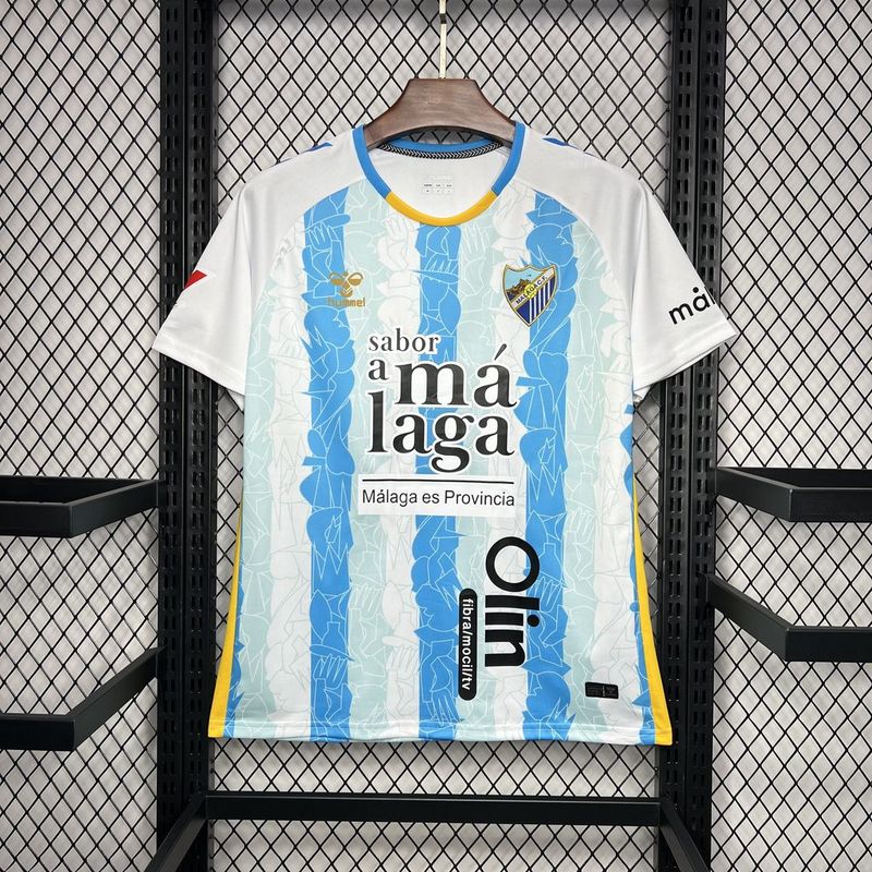 Camisa do Málaga I 24/25 - Branca e azul - DA Sports Oficial