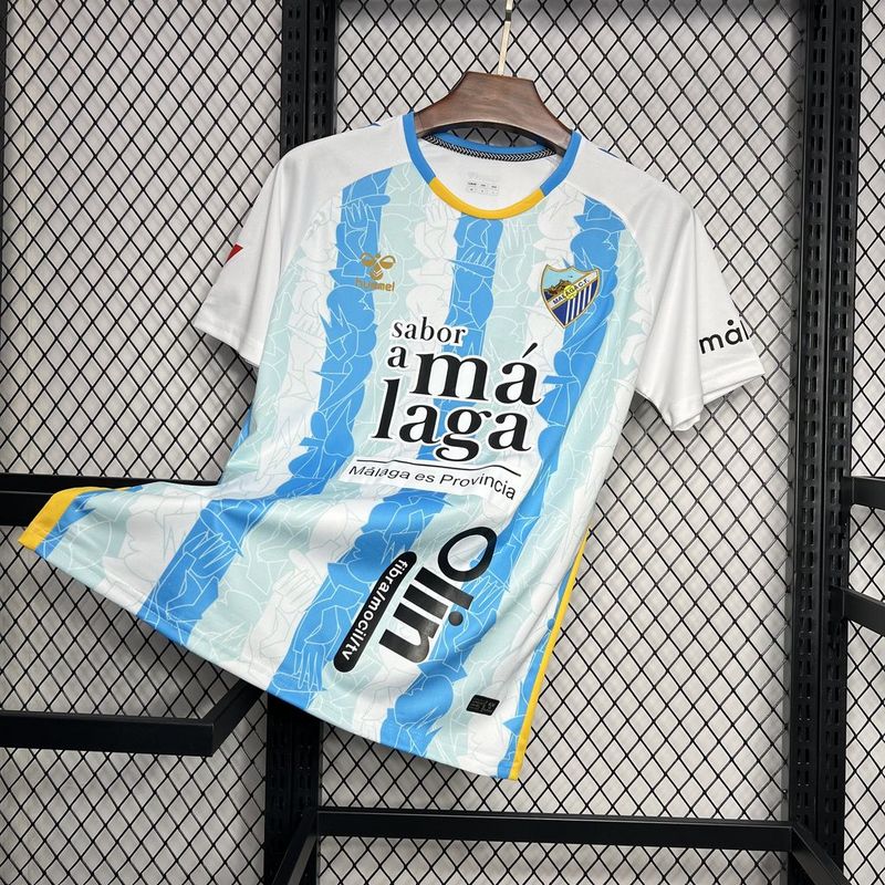 Camisa do Málaga I 24/25 - Branca e azul - DA Sports Oficial