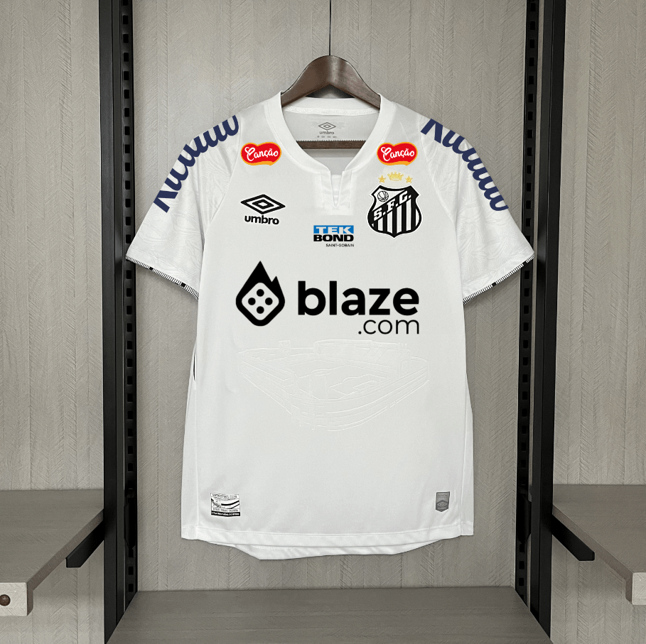 Camisa do Santos I 24/25 branca - Com patrocinios (Neymar Jr 10 Incluso) - DA Sports Oficial