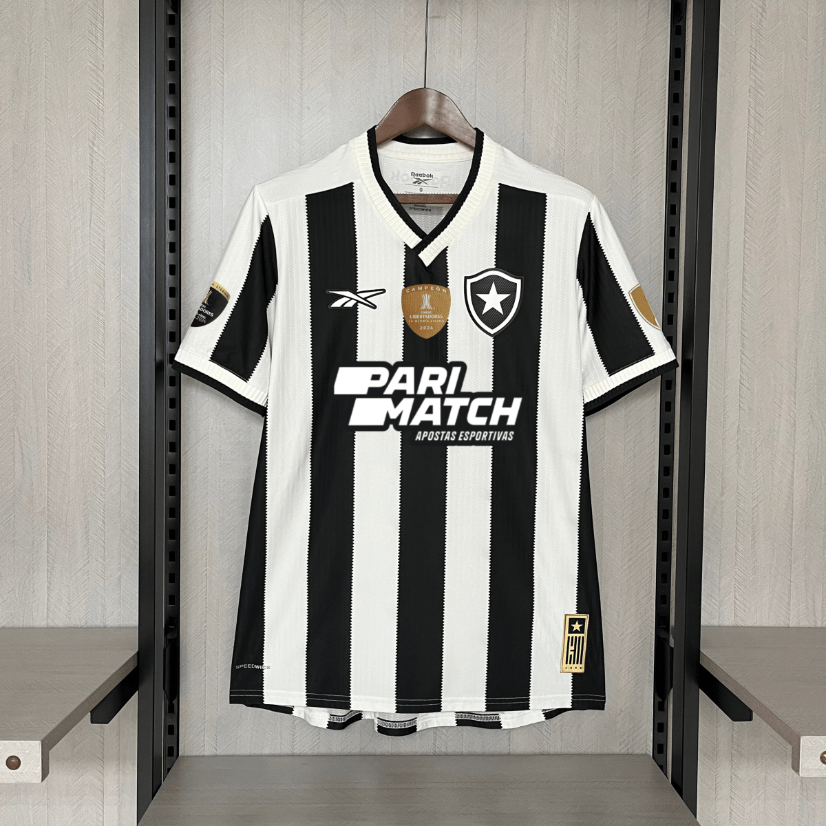 Camisa Reebok Botafogo 24/25 Casa - Preta e Branca (Com todos patrocinadores) - DA Sports Oficial
