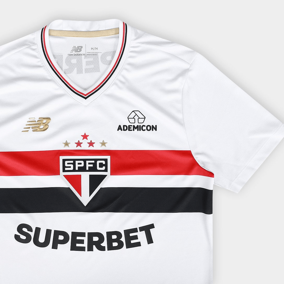 Camisa São Paulo 25/26 Casa New Balance Masculina - Branco+Vermelho - Jogador - DA Sports Oficial