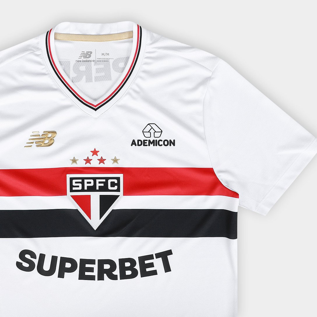 [PRÉ-VENDA]  Camisa São Paulo 25/26 Casa New Balance Masculina - Branco+Vermelho - Jogador