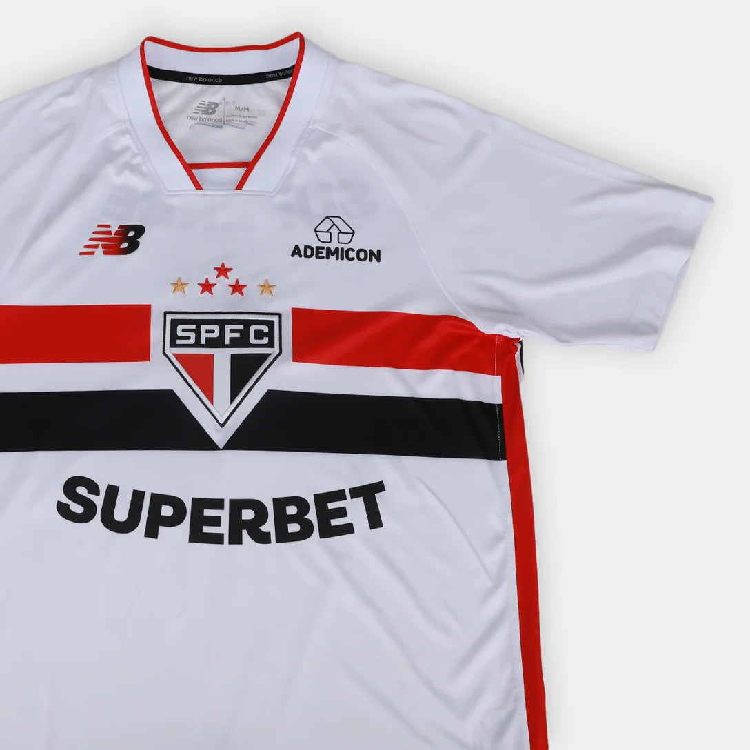 Camisa São Paulo I 2026/27 Jogador New Balance Masculina - Branco+Vermelho