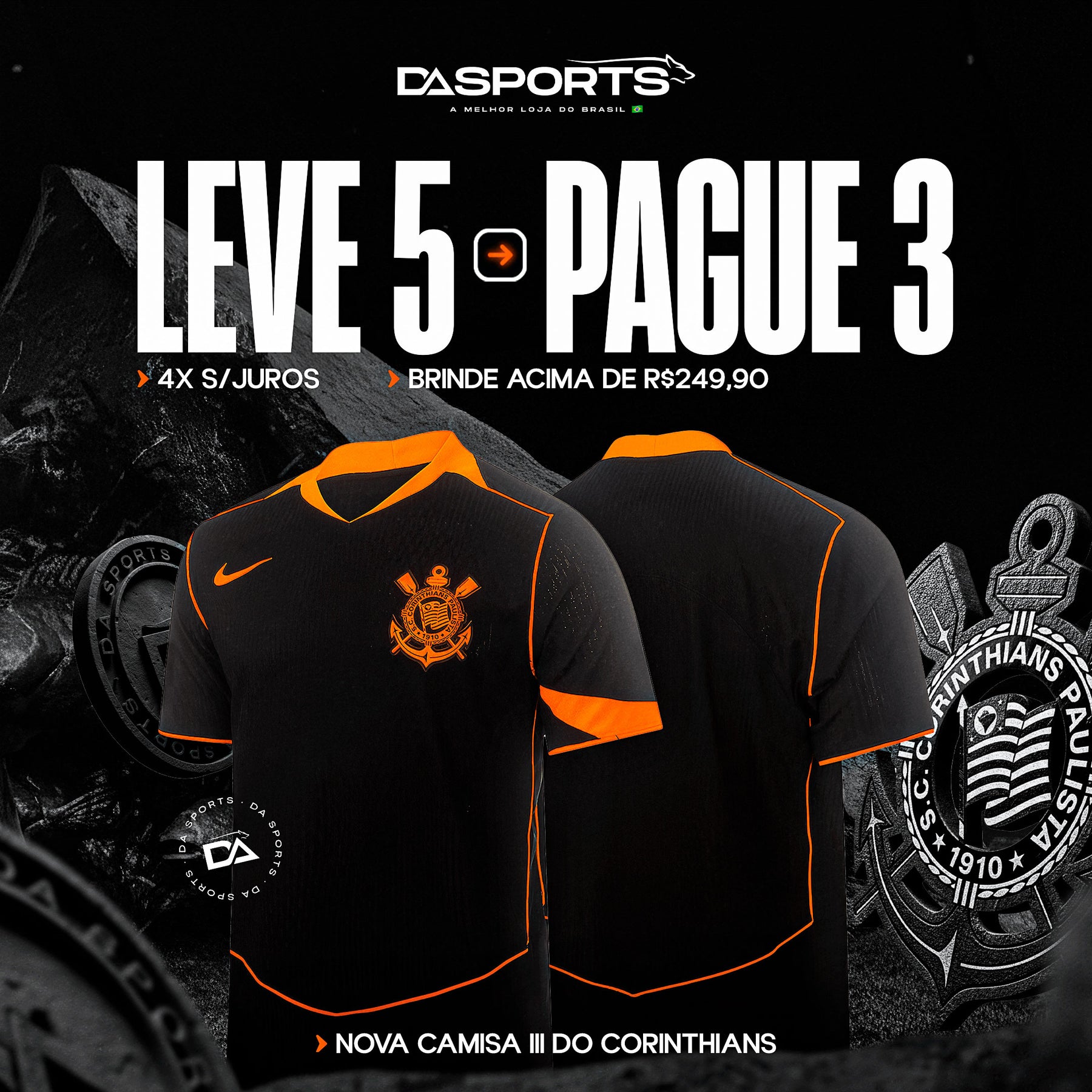 [PRÉ-VENDA] Camisa Nike Corinthians (Total 90) III 2025 - Preta e Laranja - Masculina - Torcedor