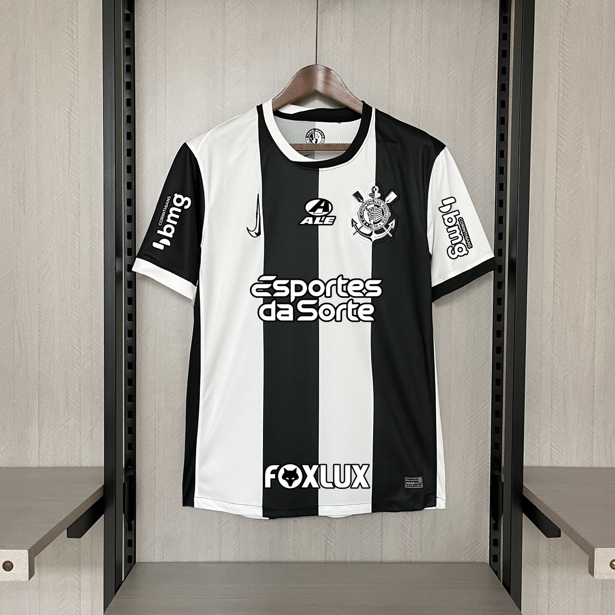 Camisa Nike Corinthians III 24/25 -Listrada preta e Branca (Com todos patrocinadores)