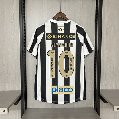 Camisa do Santos I 24/25 preta e branca - Com patrocinios (Neymar JR 10 Incluso) - DA Sports Oficial