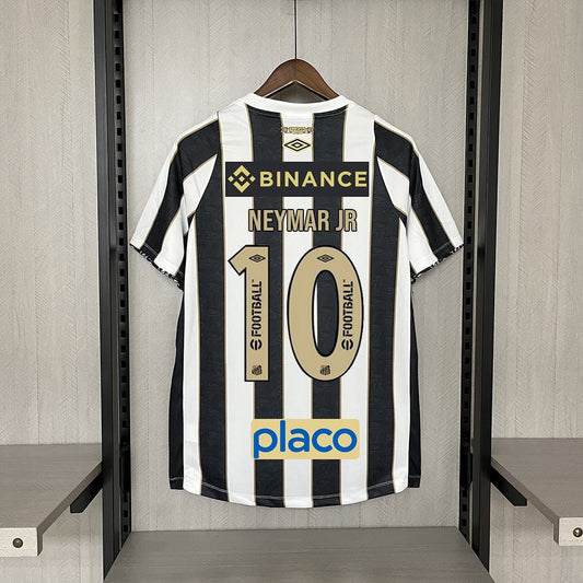 Camisa do Santos I 24/25 preta e branca - Com patrocinios (Neymar JR 10 Incluso) - DA Sports Oficial