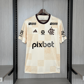 Camisa Flamengo 24/25 Adidas Pre Jogo Masculina - Bege (Com patrocinios) - DA Sports Oficial