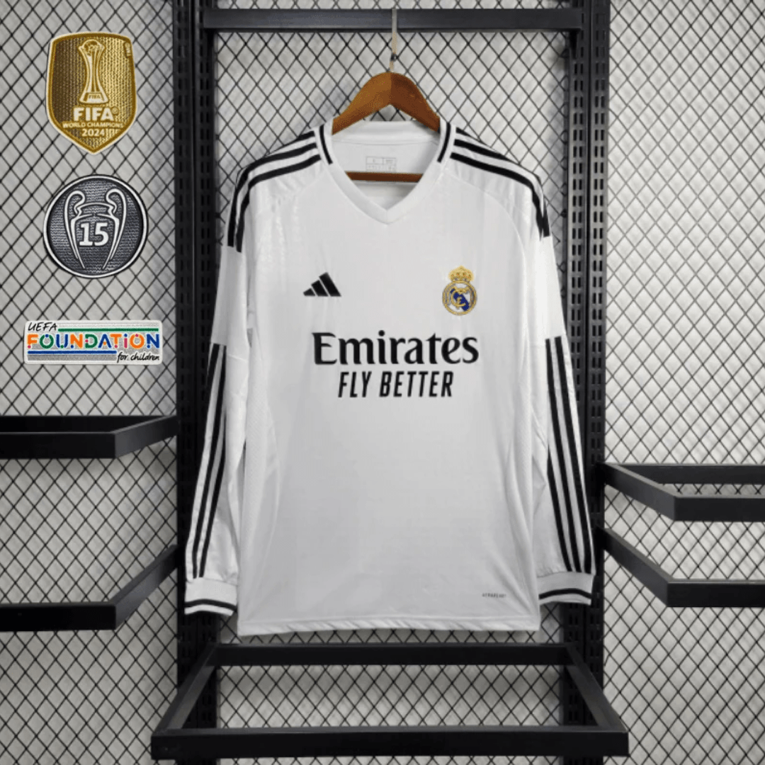 Camisa Manga Longa Real Madrid 24/25 Adidas - Todos Patchs UCL 15 - DA Sports Oficial
