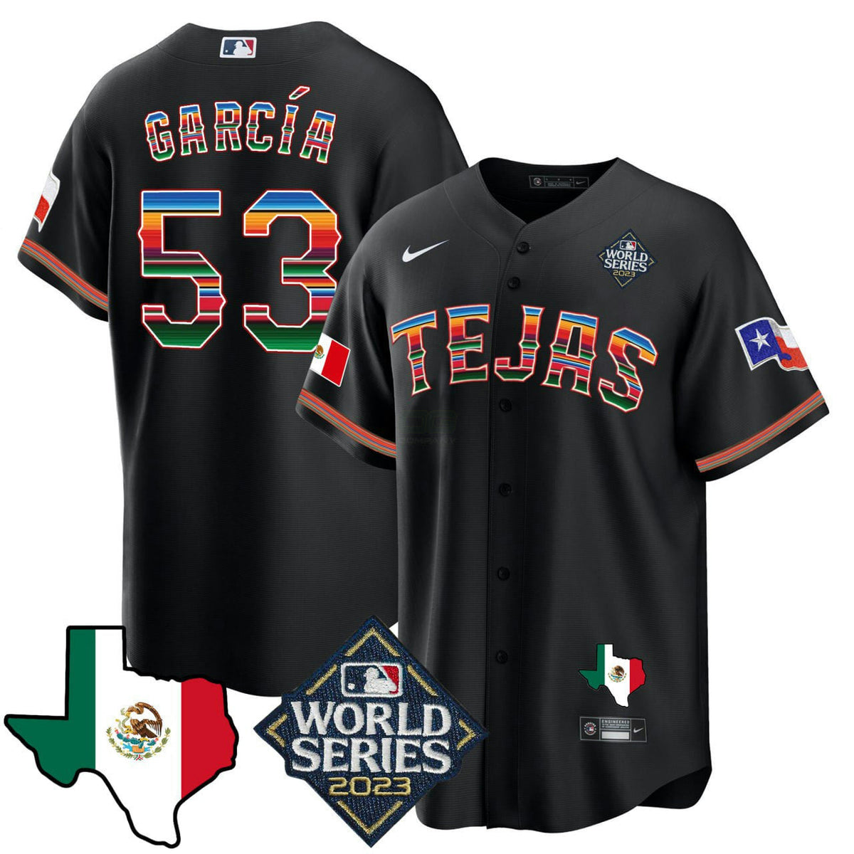 Camisa MLB Adolis Garcia Texas Mexico World Series Jersey 2023 - Preta