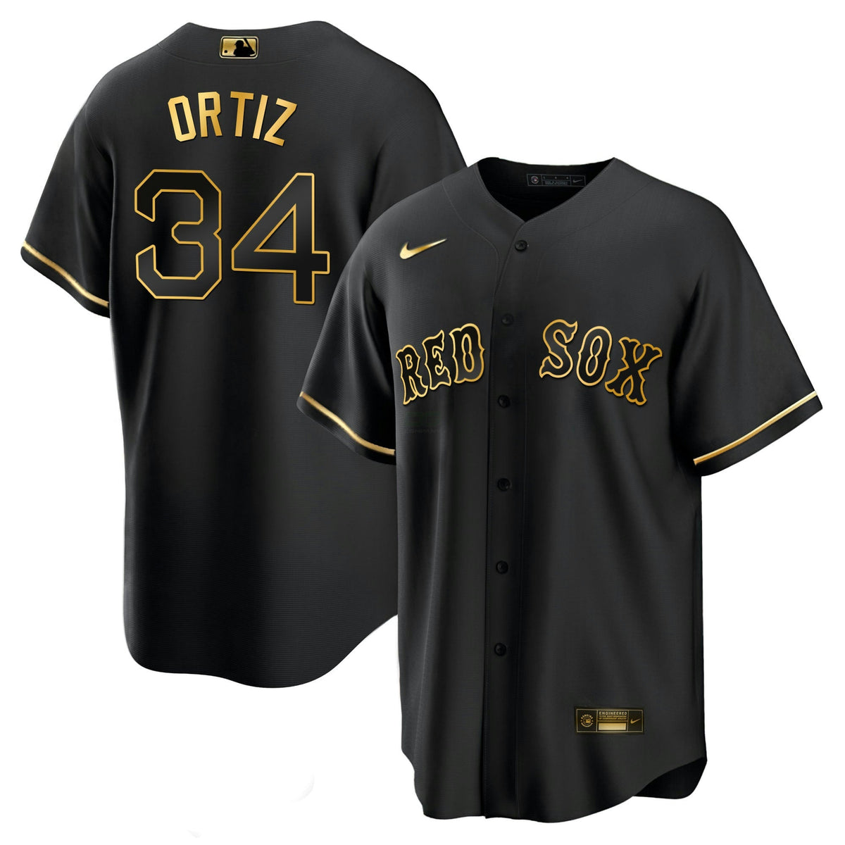Camisa MLB David Ortiz Boston Black & Branca Dourada Jersey