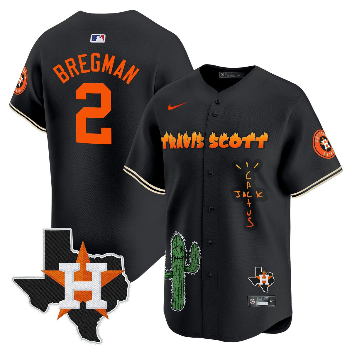 Camisa MLB Men’s Houston Cactus Jack Patch Vapor Premier Limited Jersey V9 – Stitched