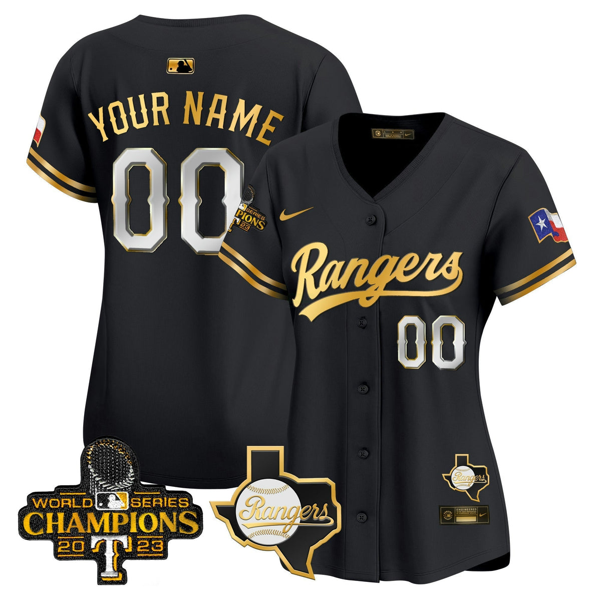 Camisa MLB Texas 2023 World Series Champions Dourada Trim Vapor Premier Limited Jersey V2