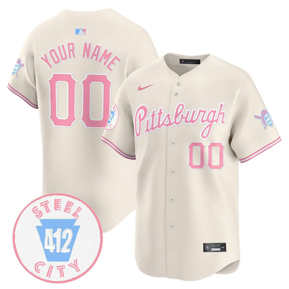 Camisa MLB Unisex Pittsburgh Bubblegum Pink Vapor Premier Limited Jersey - Personalizada
