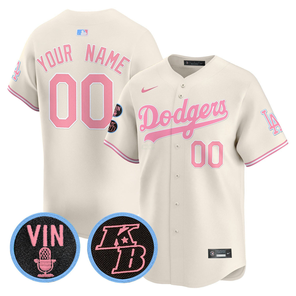 Camisa MLB Unisex Vin & Kobe Patch Bubblegum Pink Vapor Premier Limited Jersey - Personalizada