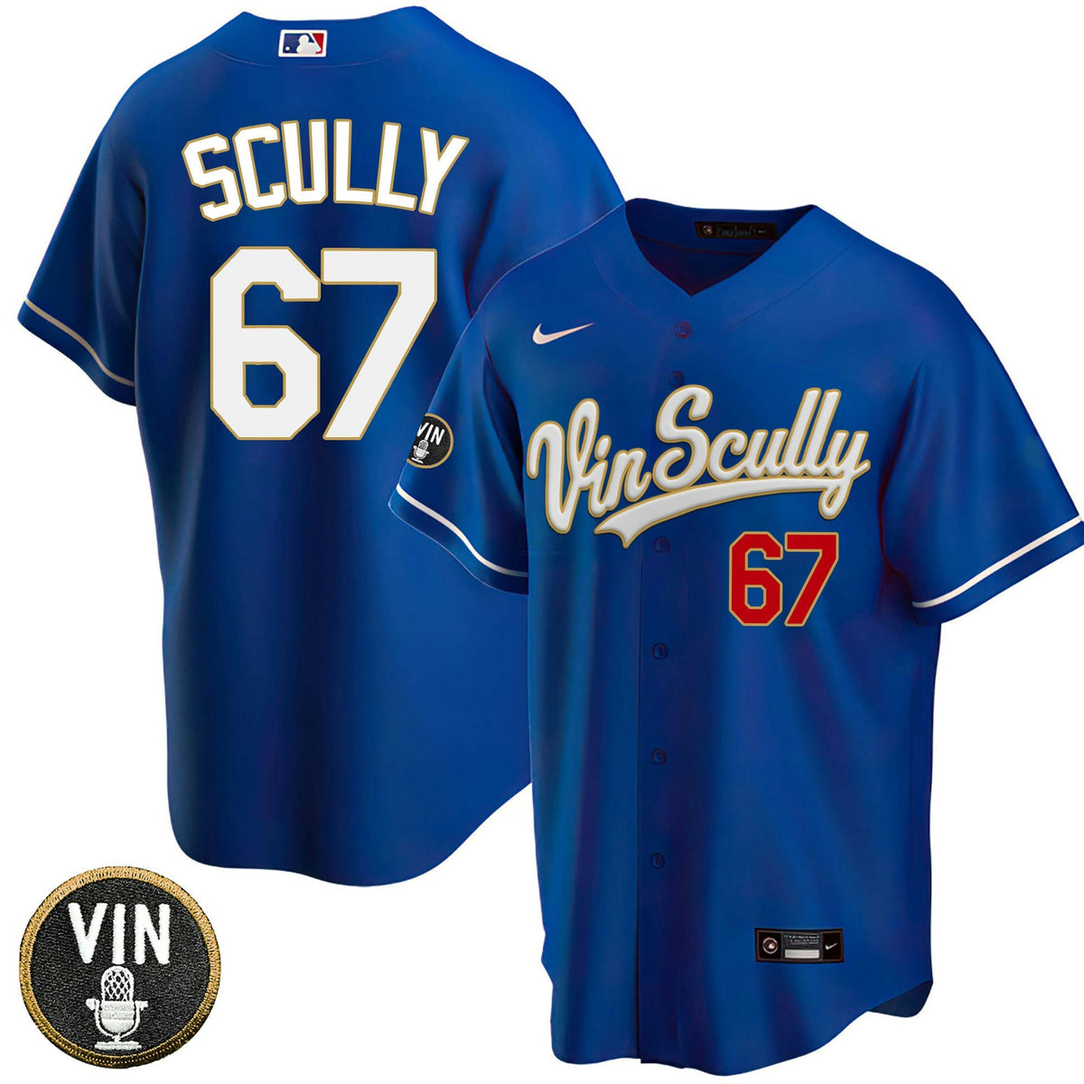 Camisa MLB Los Angeles Dodgers Vin Scully Patch Dourada Trim Limited Jersey