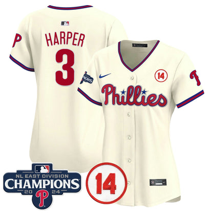 Camisa MLB Women’s 2024 NL East Division Champions & Pete Rose Patch Dourada Vapor Premier Limited Jersey