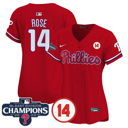 Camisa MLB Women’s 2024 NL East Division Champions & Pete Rose Patch Dourada Vapor Premier Limited Jersey