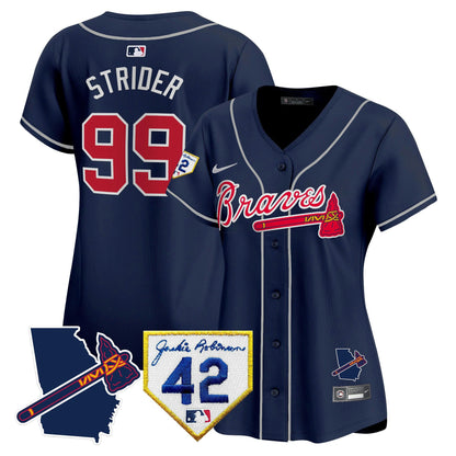 Camisa MLB Women’s Atlanta 2024 Robinson & Georgia Patch Vapor Premier Limited Jersey