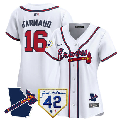 Camisa MLB Women’s Atlanta 2024 Robinson & Georgia Patch Vapor Premier Limited Jersey