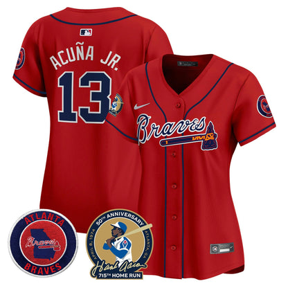 Camisa MLB Women’s Atlanta Hank Aaron 715th Home Run Patch Vapor Premier Limited Jersey