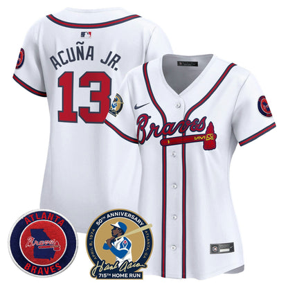 Camisa MLB Women’s Atlanta Hank Aaron 715th Home Run Patch Vapor Premier Limited Jersey