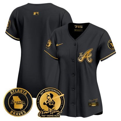 Camisa MLB Women’s Atlanta Hank Aaron 715th Home Run Patch Vapor Premier Limited Jersey V2