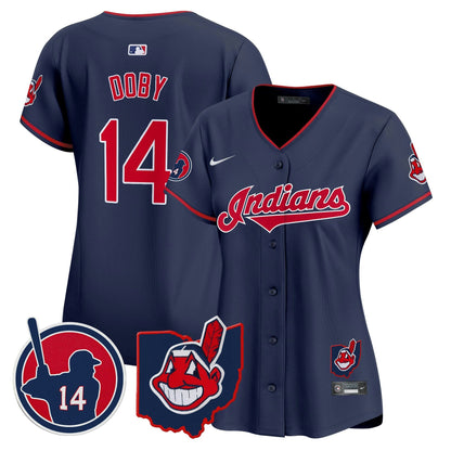 Camisa MLB Women’s Cleveland Indians Larry Doby Patch Vapor Premier Limited Jersey