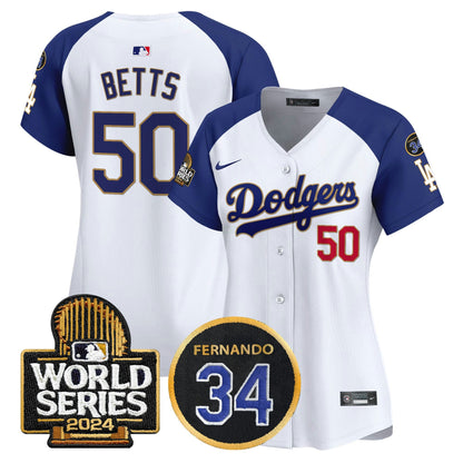 Camisa MLB Women’s Fernando Memorial & 2024 World Series Patch Vapor Premier Limited Jersey
