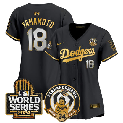 Camisa MLB Women’s Fernando Valenzuela & 2024 World Series Patch Vapor Premier Limited Jersey