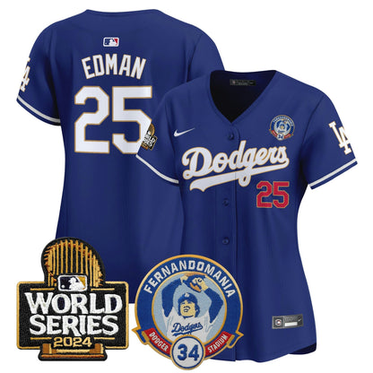 Camisa MLB Women’s Fernando Valenzuela & 2024 World Series Patch Vapor Premier Limited Jersey