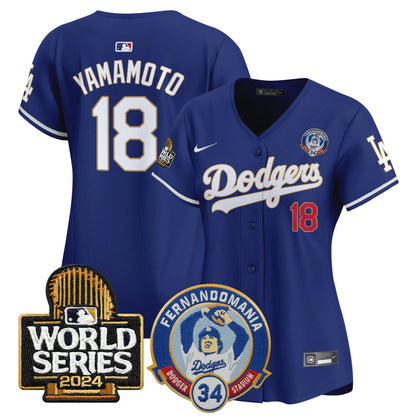 Camisa MLB Women’s Fernando Valenzuela & 2024 World Series Patch Vapor Premier Limited Jersey