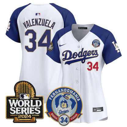 Camisa MLB Women’s Fernando Valenzuela & 2024 World Series Patch Vapor Premier Limited Jersey