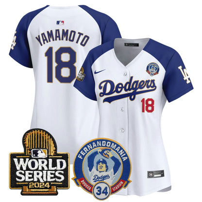 Camisa MLB Women’s Fernando Valenzuela & 2024 World Series Patch Vapor Premier Limited Jersey