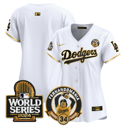 Camisa MLB Women’s Fernando Valenzuela & 2024 World Series Patch Vapor Premier Limited Jersey