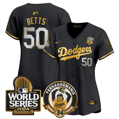 Camisa MLB Women’s Fernando Valenzuela & 2024 World Series Patch Vapor Premier Limited Jersey