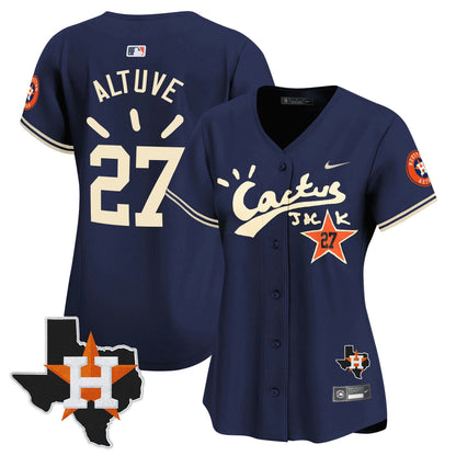 Camisa MLB Women’s Houston Cactus Jack Patch Vapor Premier Limited Jersey V10 – Stitched
