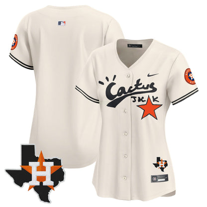 Camisa MLB Women’s Houston Cactus Jack Patch Vapor Premier Limited Jersey V11 – Stitched