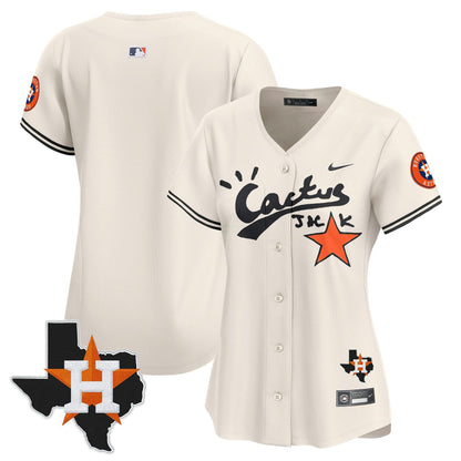 Camisa MLB Women’s Houston Cactus Jack Patch Vapor Premier Limited Jersey V7 – Stitched