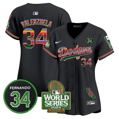 Camisa MLB Women’s Mexico Fernando Memorial & 2024 World Series Patch Vapor Premier Limited Jersey