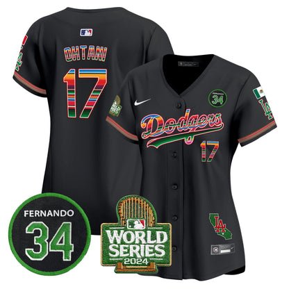 Camisa MLB Women’s Mexico Fernando Memorial & 2024 World Series Patch Vapor Premier Limited Jersey