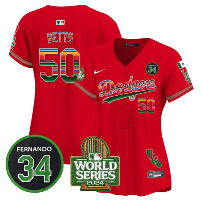 Camisa MLB Women’s Mexico Fernando Memorial & 2024 World Series Patch Vapor Premier Limited Jersey