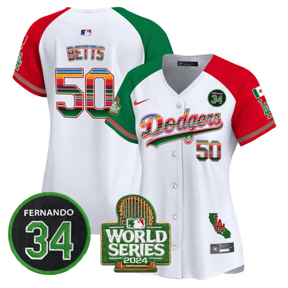 Camisa MLB Women’s Mexico Fernando Memorial & 2024 World Series Patch Vapor Premier Limited Jersey