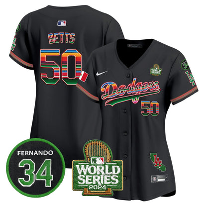 Camisa MLB Women’s Mexico Fernando Memorial & 2024 World Series Patch Vapor Premier Limited Jersey V2