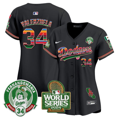 Camisa MLB Women’s Mexico Fernando Valenzuela & 2024 World Series Patch Vapor Premier Limited Jersey