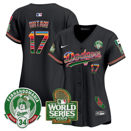 Camisa MLB Women’s Mexico Fernando Valenzuela & 2024 World Series Patch Vapor Premier Limited Jersey