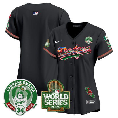 Camisa MLB Women’s Mexico Fernando Valenzuela & 2024 World Series Patch Vapor Premier Limited Jersey