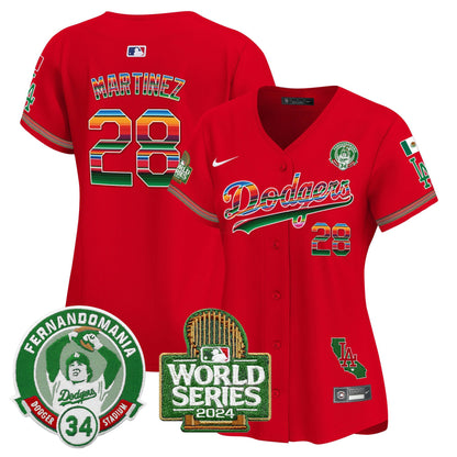 Camisa MLB Women’s Mexico Fernando Valenzuela & 2024 World Series Patch Vapor Premier Limited Jersey